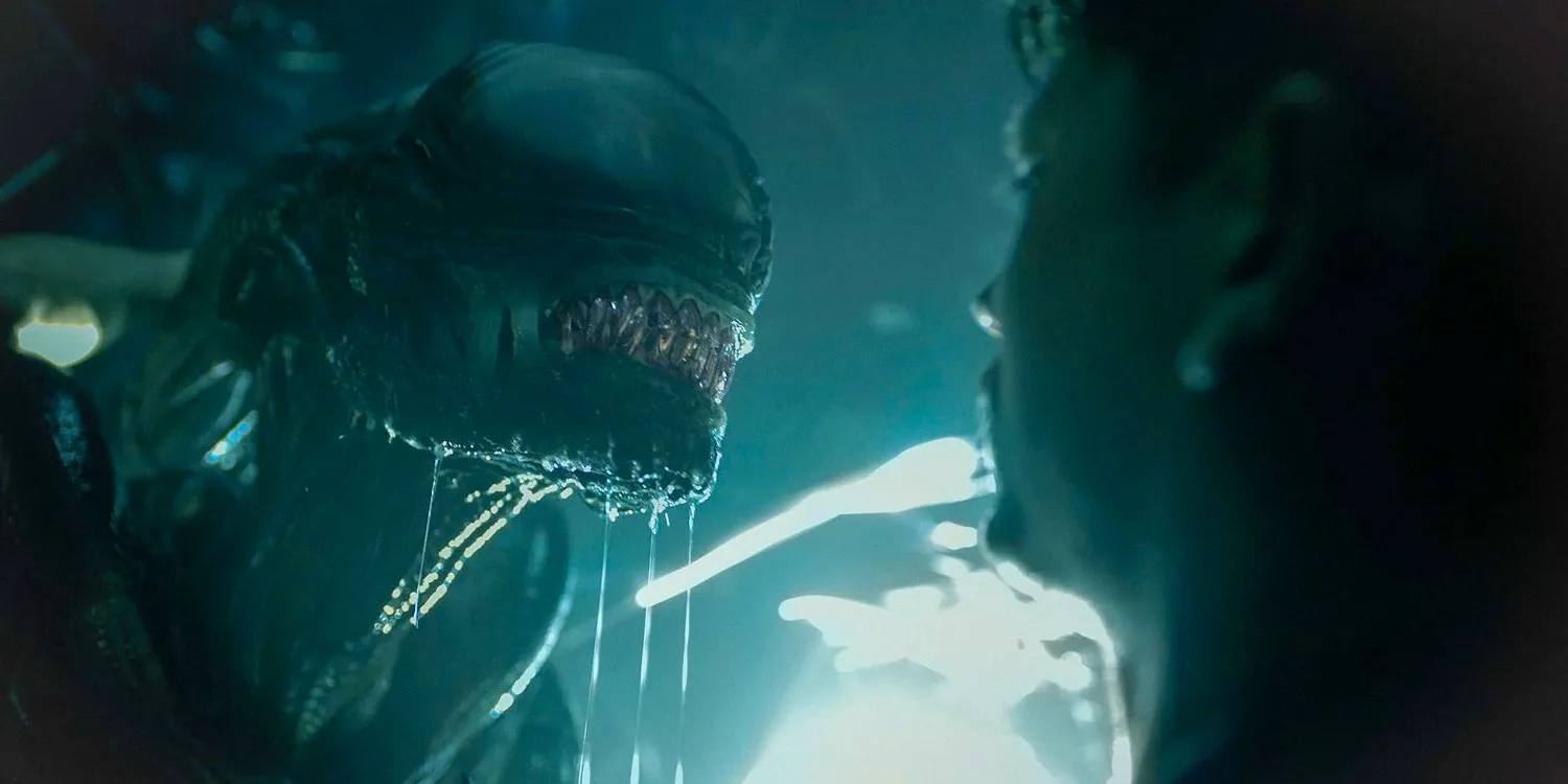 A Xenomorph Menacing a Human in Alien Romulus Image