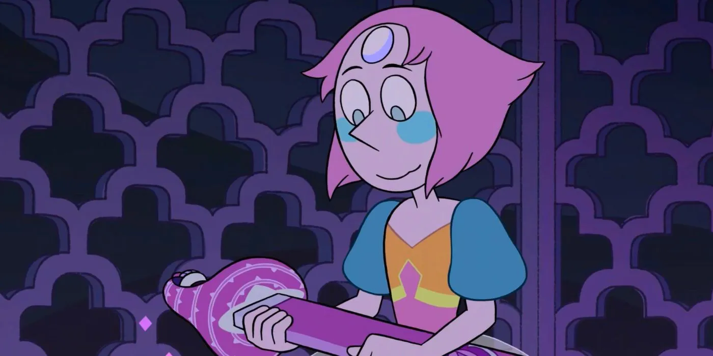 A Young Pearl holds Rose's scabbard in Steven Universe Image