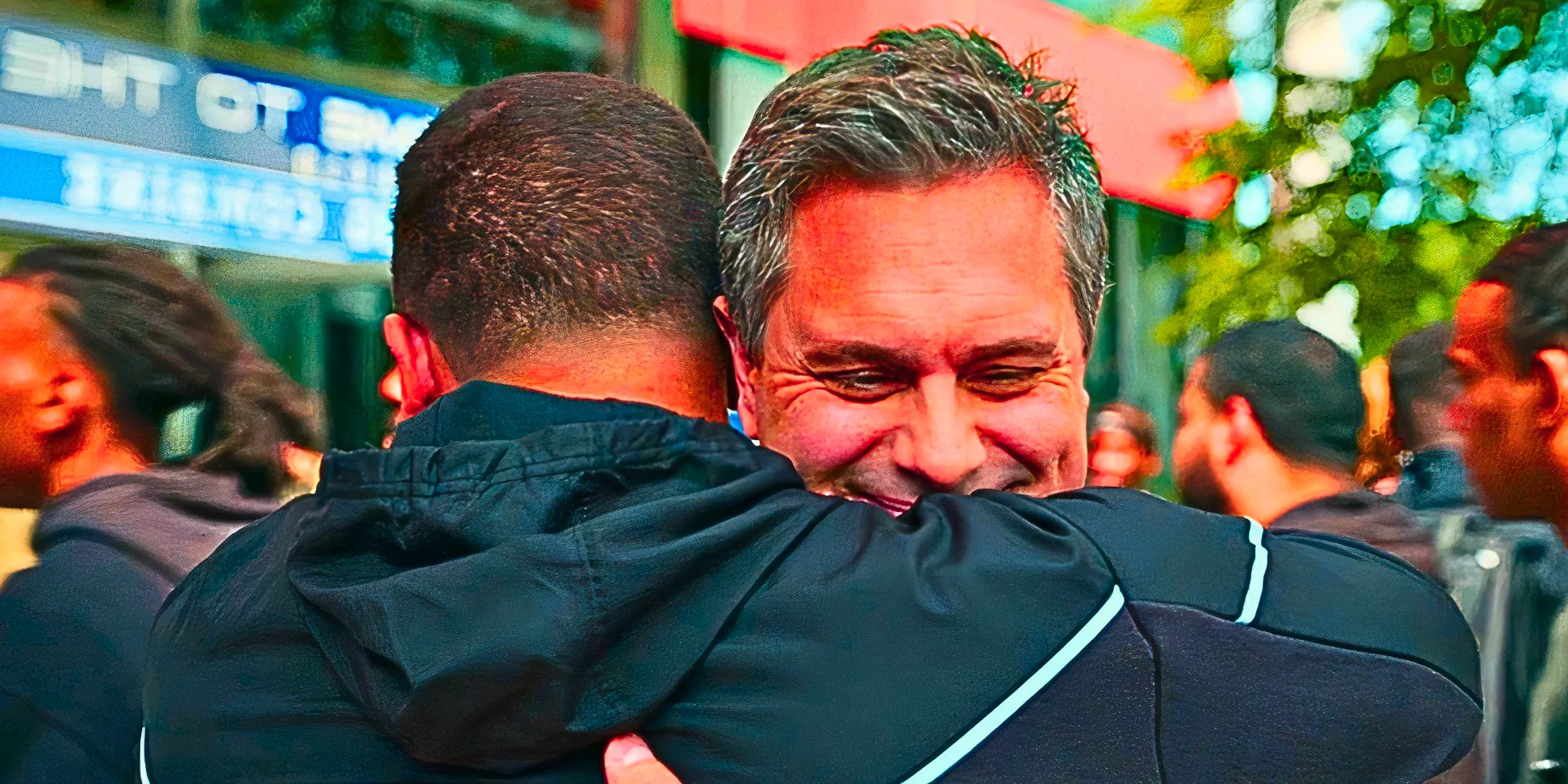 Aaron Hernandez hugging his coach in American Sports Story Image