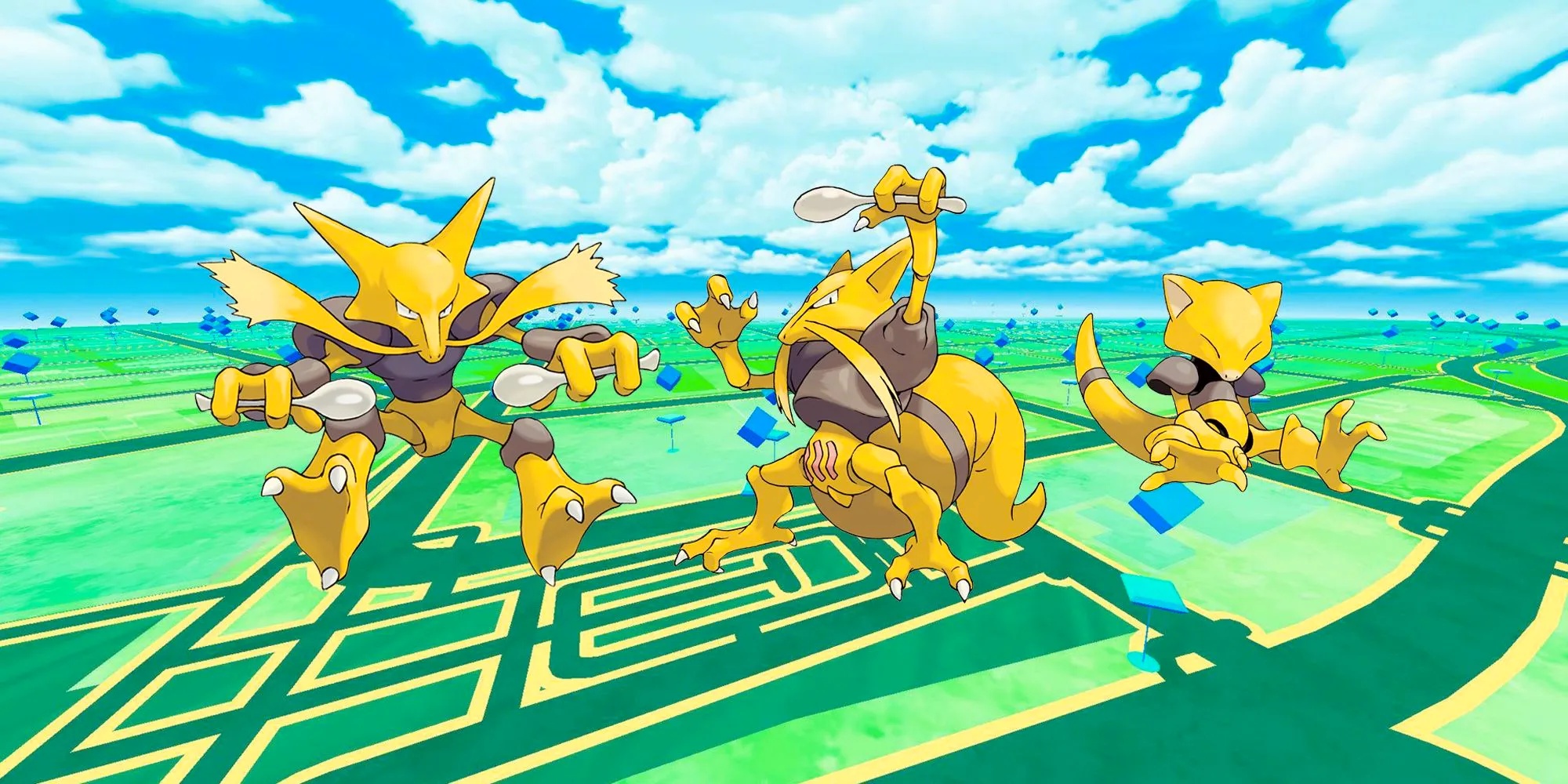 Abra, Kadabra, and Alakazam appearing on the Pokemon GO map Image