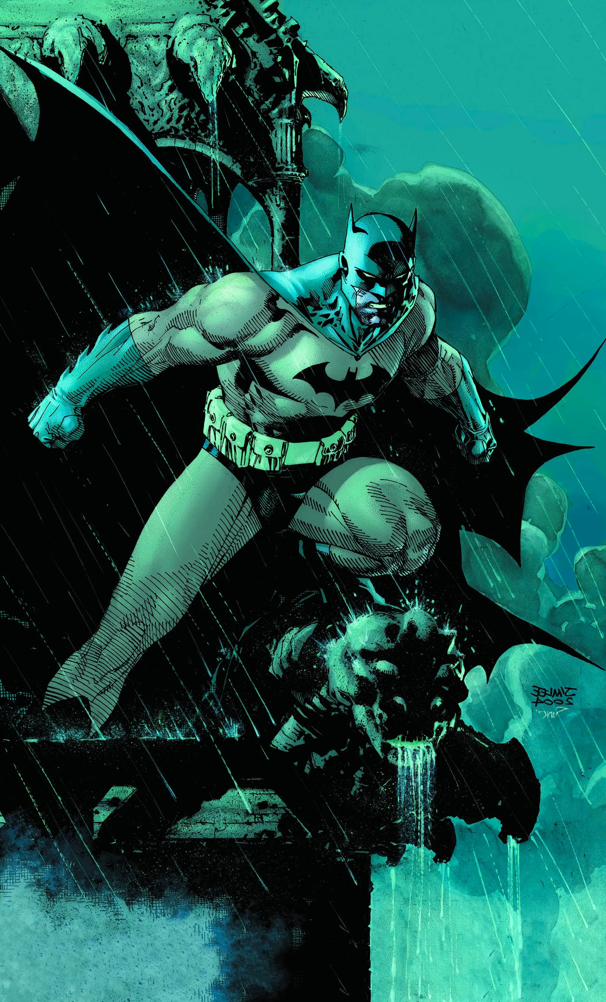 Absolute Batman Hush Jim Lee Cover: Batman standing on a gargoyle. Image