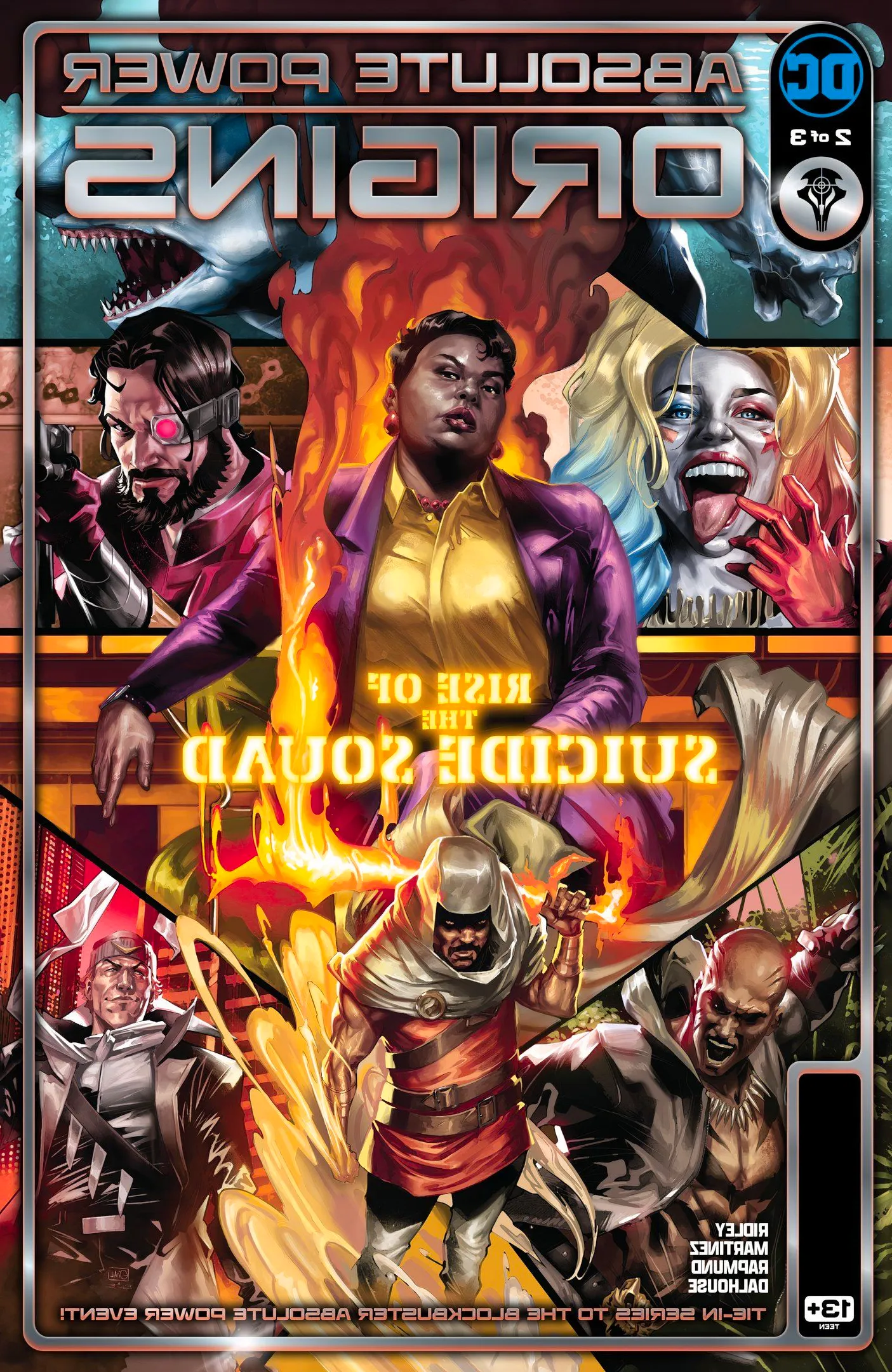 Absolute Power Origins 2 Main Cover: Amanda Waller surrounded by members of the Suicide Squad. Image