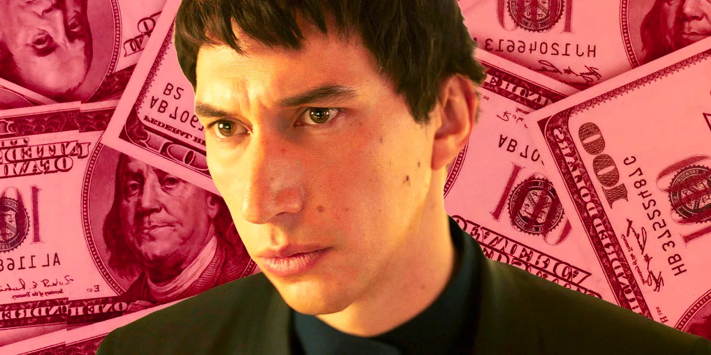 Adam Driver from Megalopolis in front of red money Image