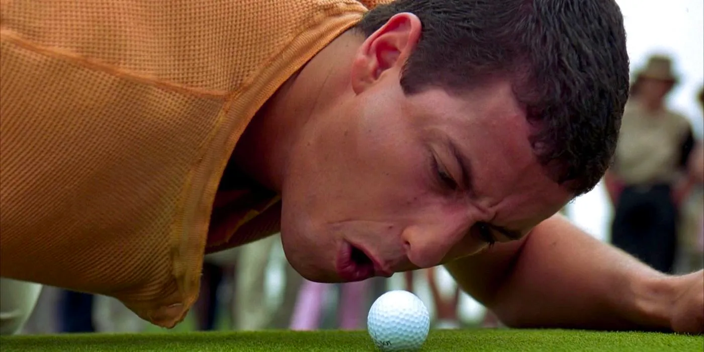 Adam Sandler yells at a golf ball in Happy Gilmore Image