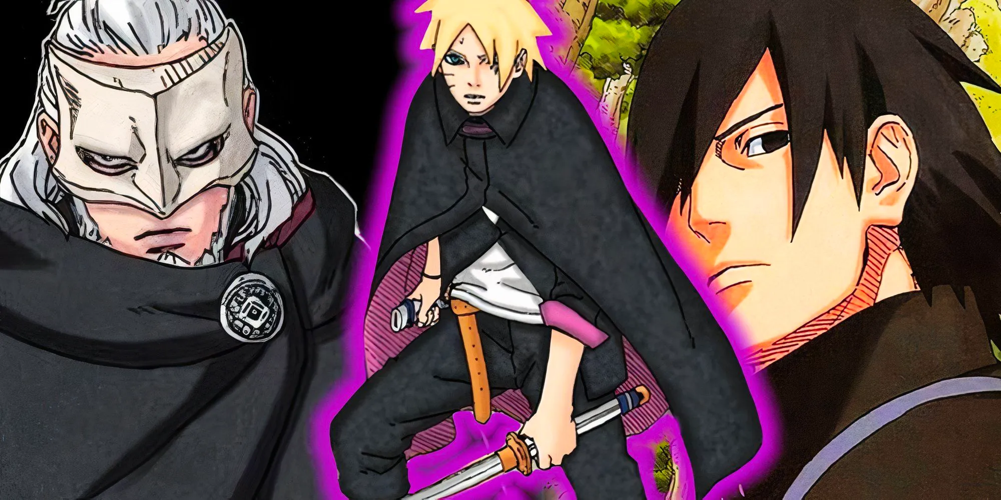 Adult Sasuke and Kashin Koji with a long-haired Boruto in the middle Image