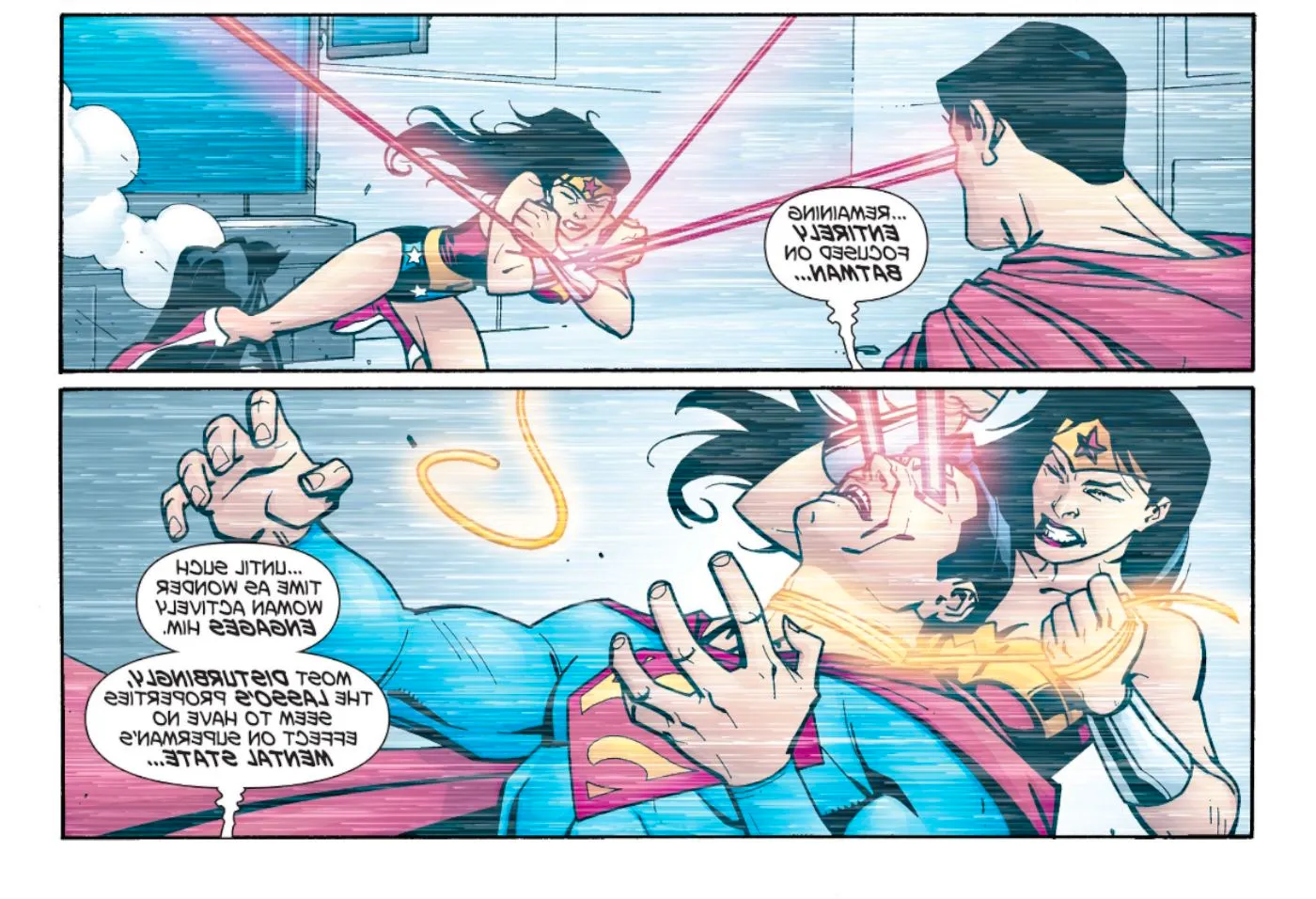 Adventures of Superman #642, Wonder Woman comes to Batman's rescue at the pivotal moment as Superman attacks him Image