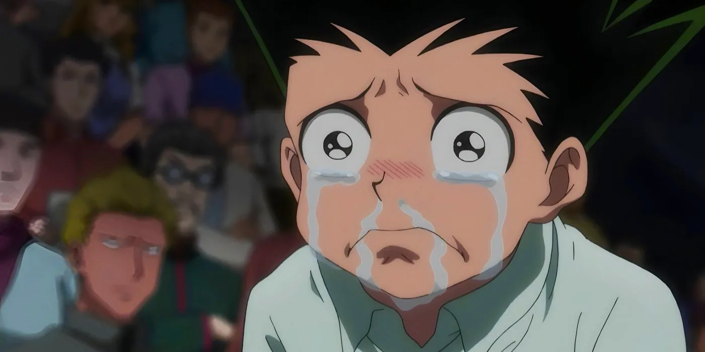 After waking up from his coma, Gon finds Ging during the election and tearfully explains how Kite died because of him in Hunter x Hunter.  Image