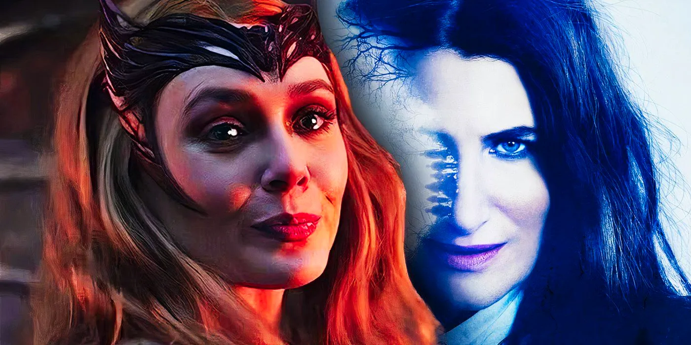 Agatha All Along poster with Kathryn Hahn and Elizabeth Olsen's Scarlet Witch Image