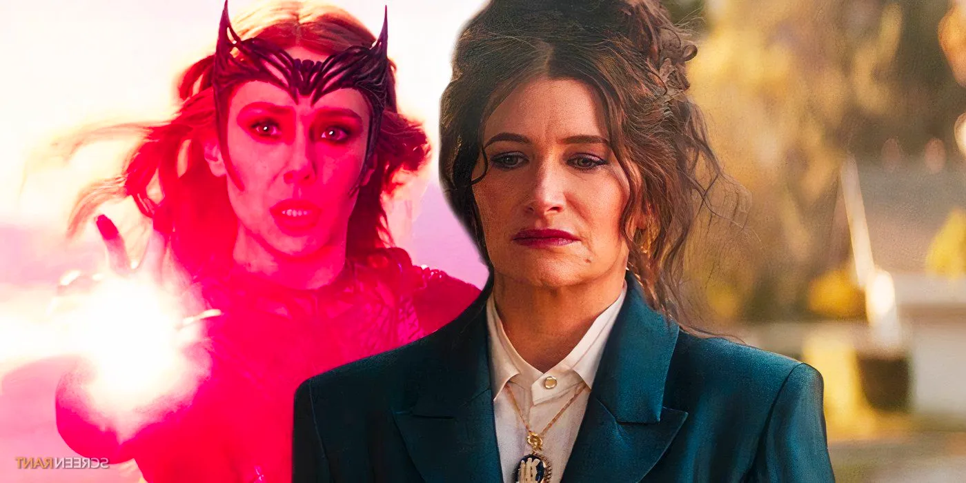 Agatha Harkness in Agatha All Along and the Scarlet Witch using her powers in Doctor Strange in the Multiverse of Madness Image