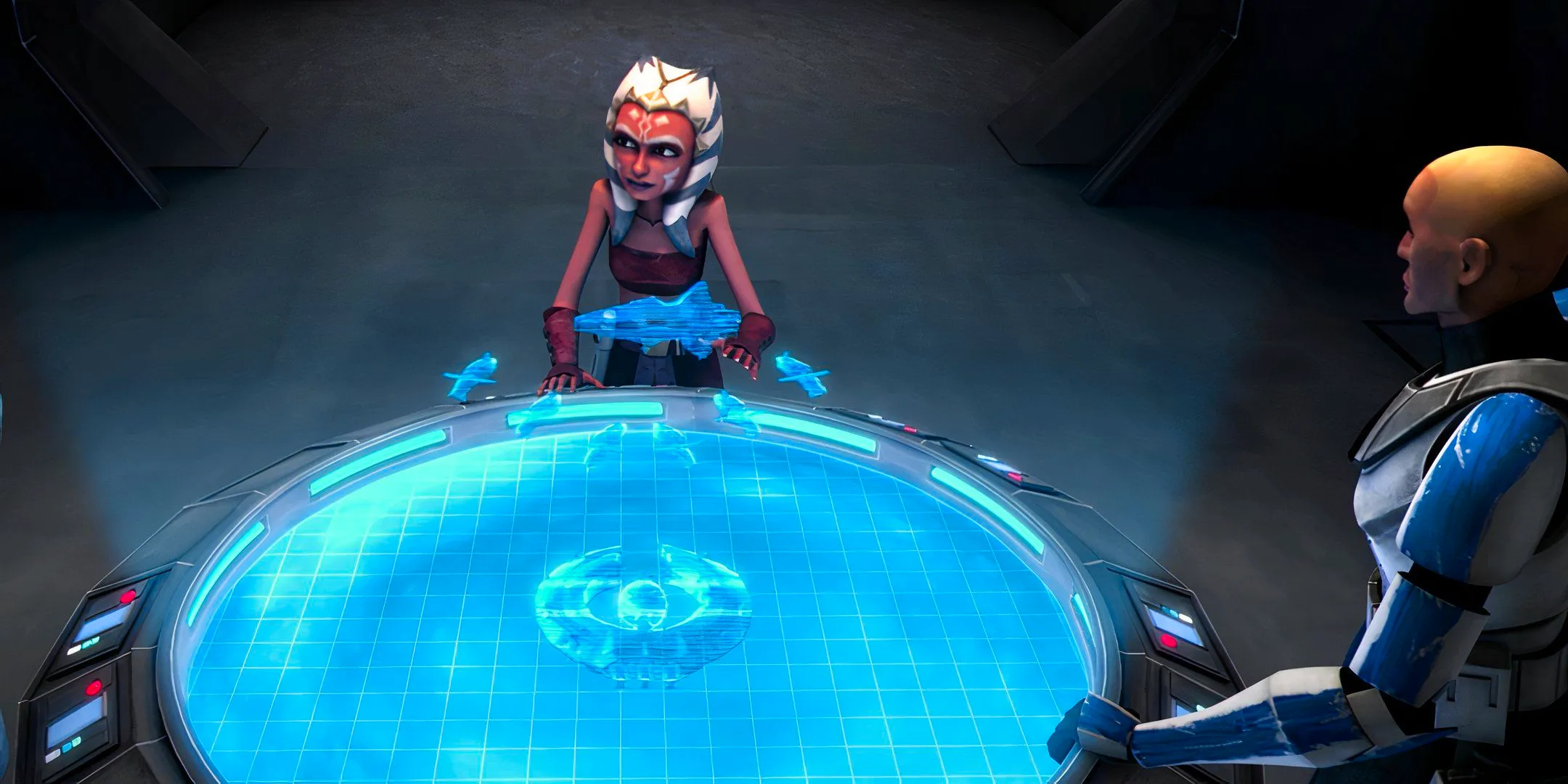 Ahsoka Tano plans her strategy and gives orders to Captain Rex in Star Wars: The Clone Wars season 1, episode 19 