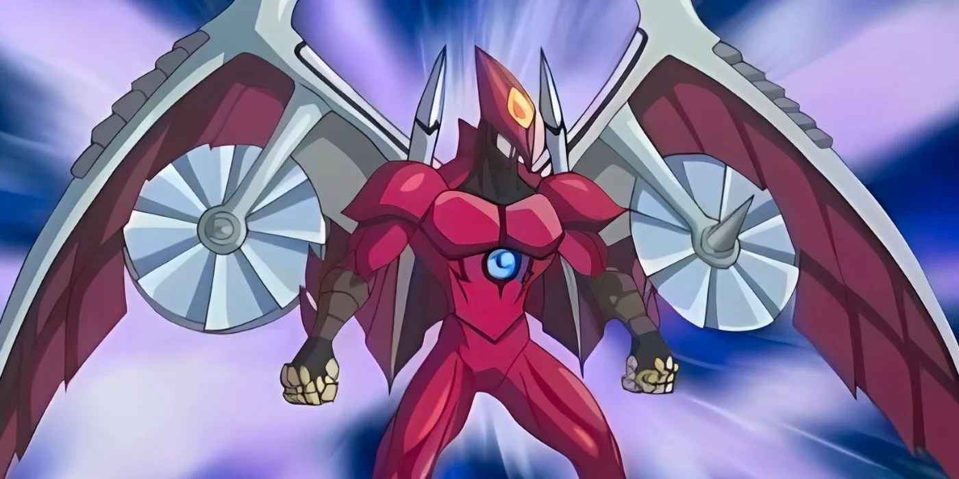 Air Neos prepared to attack with his wings and jet thrusters during a duel.  Image