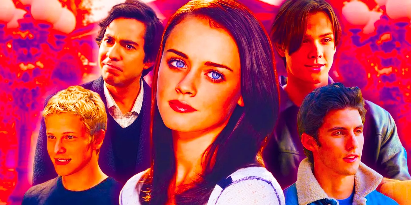 Alexis Blendel as Rory Gilmore in front of all her former boyfriends (Jess, Dean, Paul, and Logan from Gilmore Girls Image