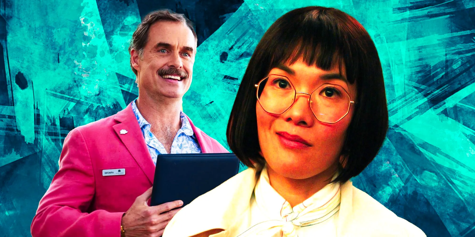 Ali Wong as Amy in Netflix's Beef with Murray Bartlett as Armond in HBO's The White Lotus season 1 Image