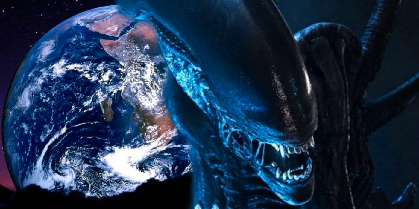 Alien's Xenomorph with the Earth behind it. Image