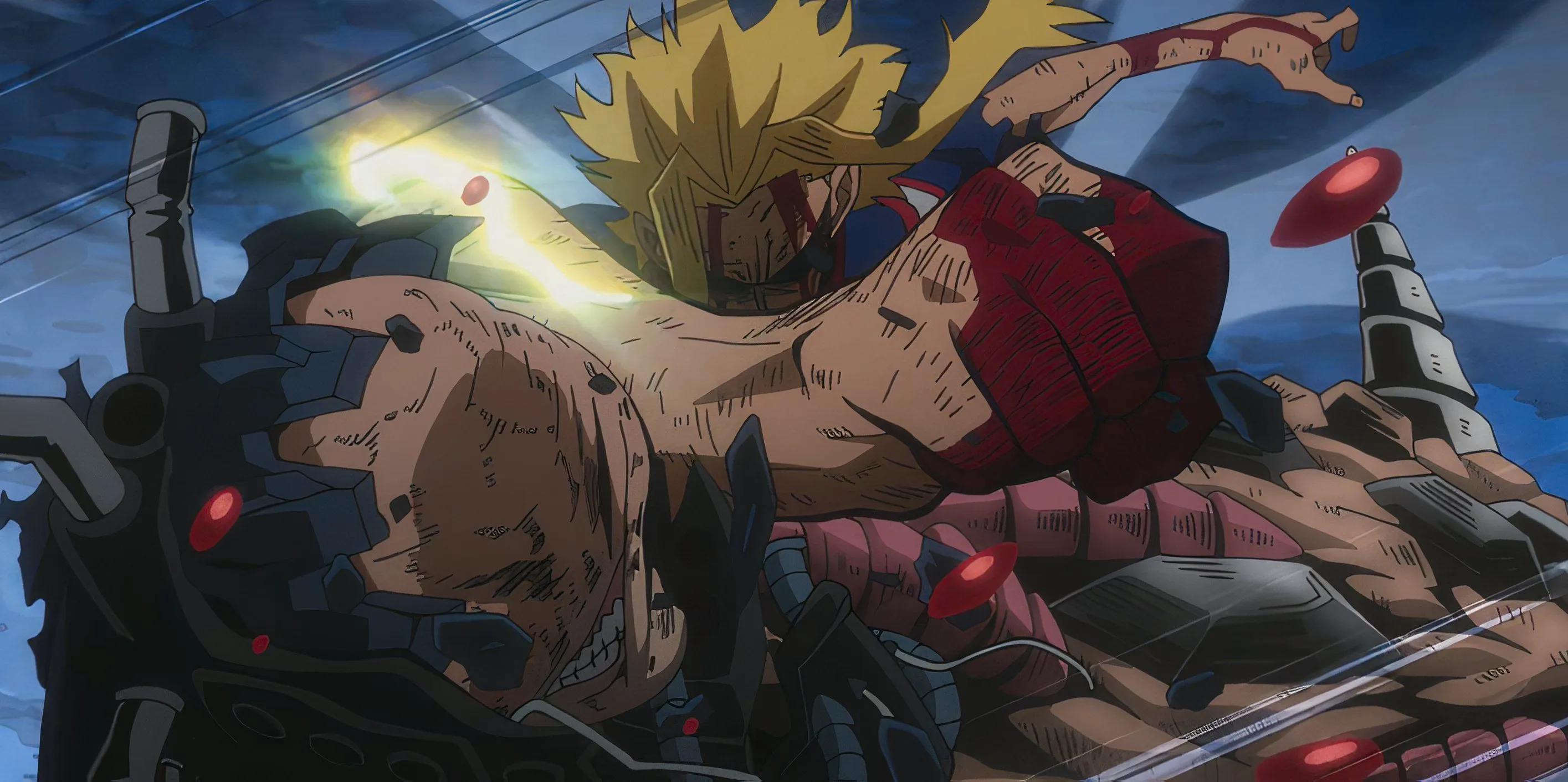 All Might punches All for One in the face. Image