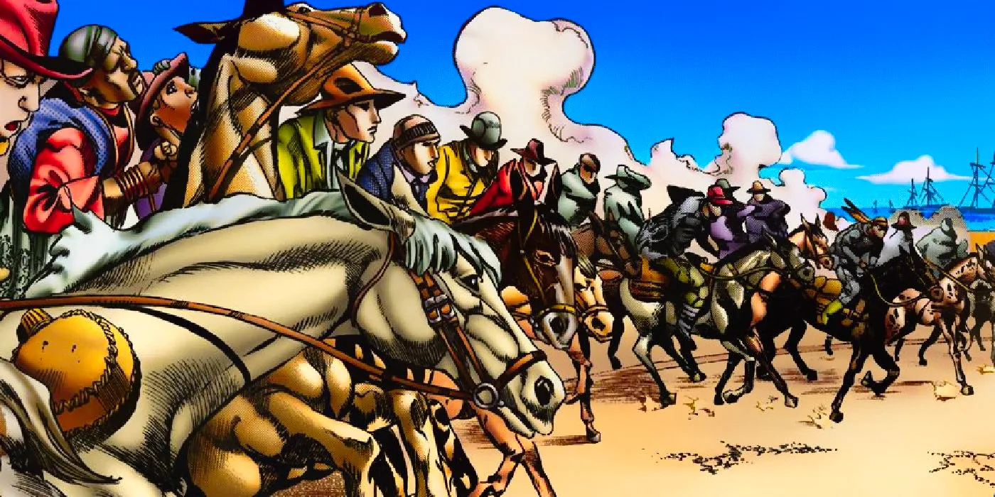 All the Horses Lined Up to Race in JoJo's Bizarre Adventure Steel Ball Run Image