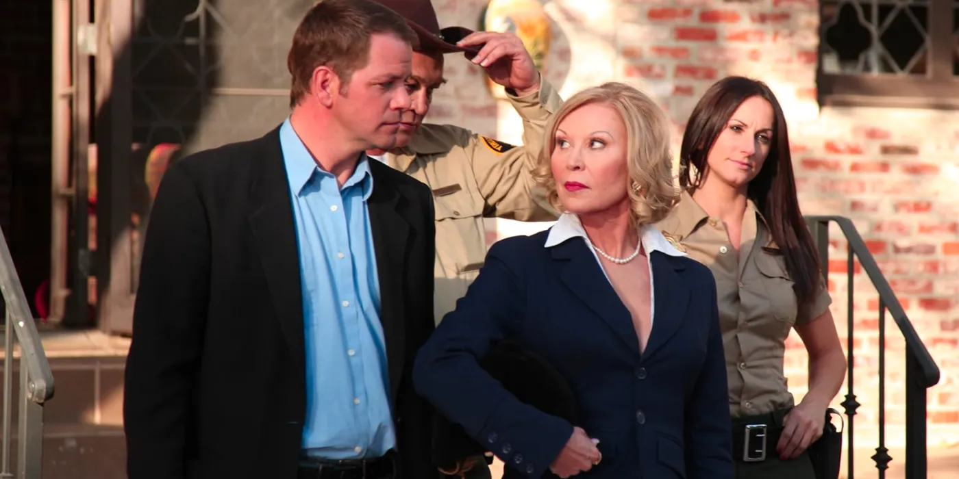  Amanda Barton, Thomas Downey, Leslie Easterbrook, and Ed O'Ross in Sorority Party Massacre (2012) Image