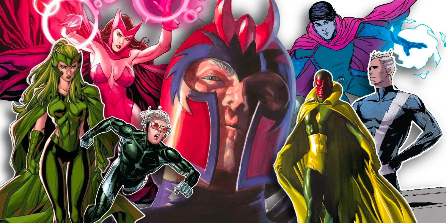 An edited image of Magneto's family (Wiccan, Quicksilver, Magneto, Speed, Polaris, Scarlet Witch)  Image