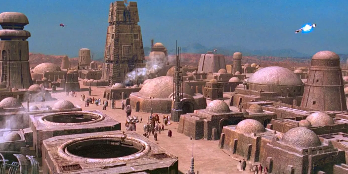 An establishing shot of the Mos Eisley Spaceport in the Special Edition of Star Wars: Episode IV - A New Hope. Image