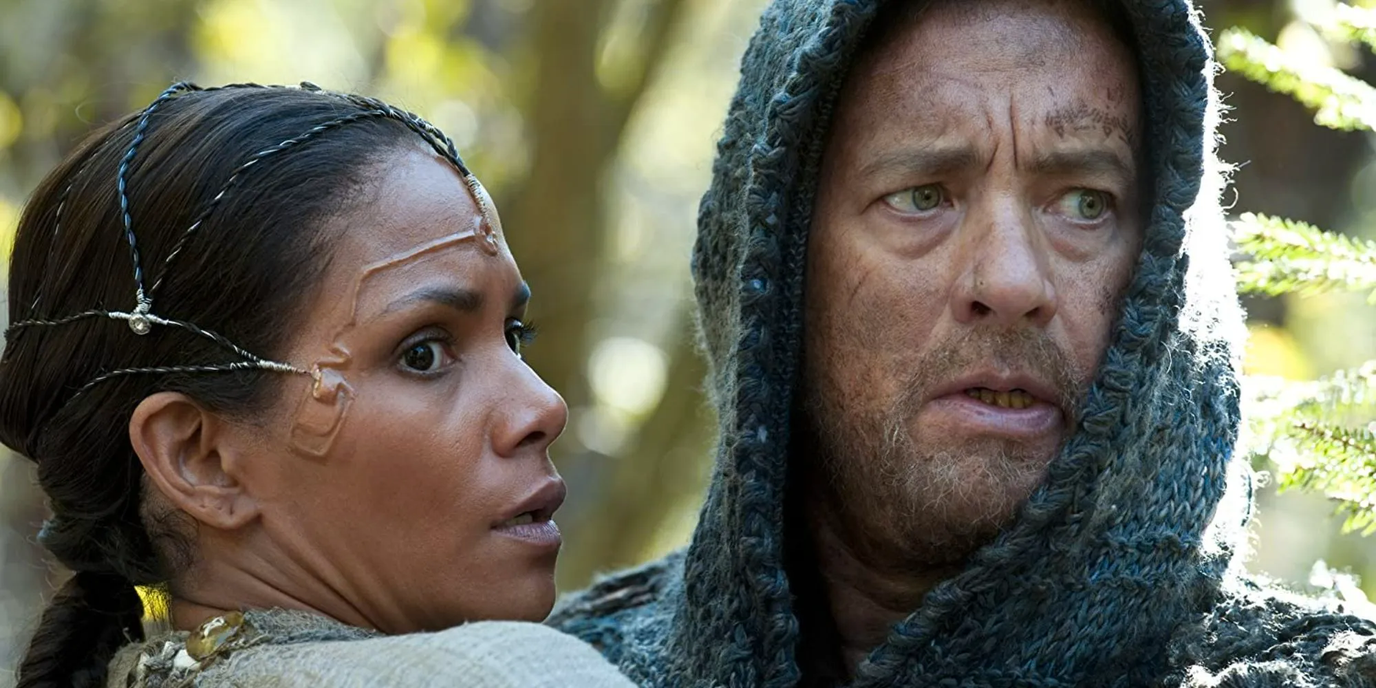 An image of Halle Berry and Tom Hanks hugging in Cloud Atlas Image