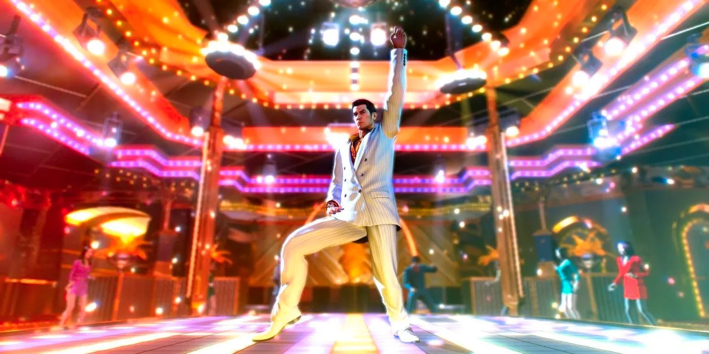 An image of Kiryu dancing in the video game in Yakuza 0. Image