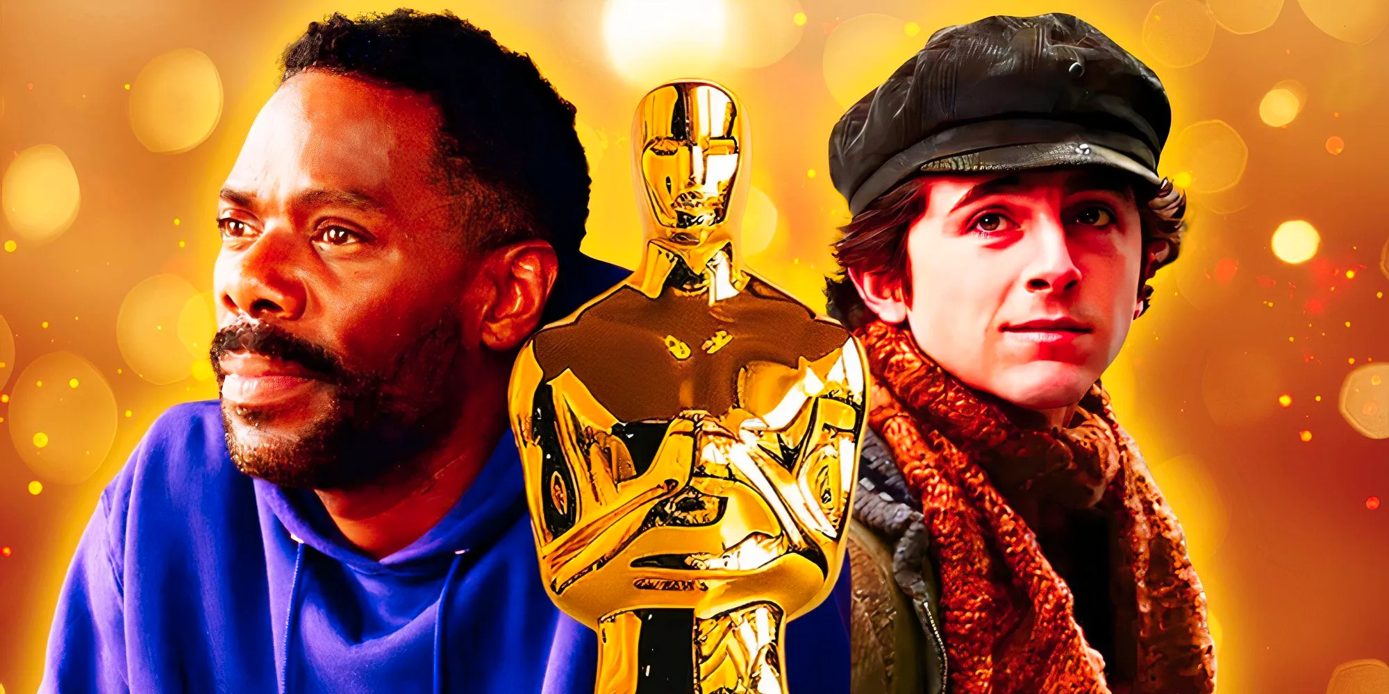 An Oscar statue with Colman Domingo (Sing Sing) & Timothee Chalamet (A Complete Unknown) Image