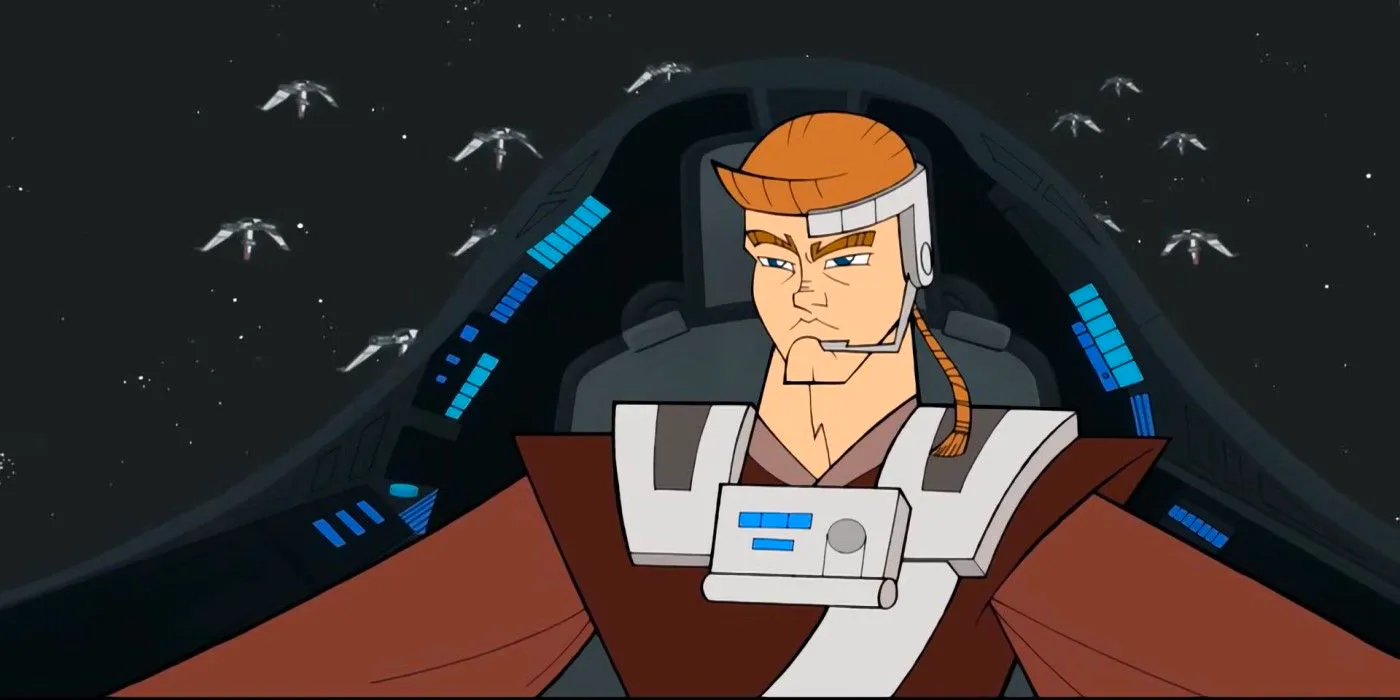 Anakin Skywalker flying his Jedi Starfighter in the Clone Wars. Image