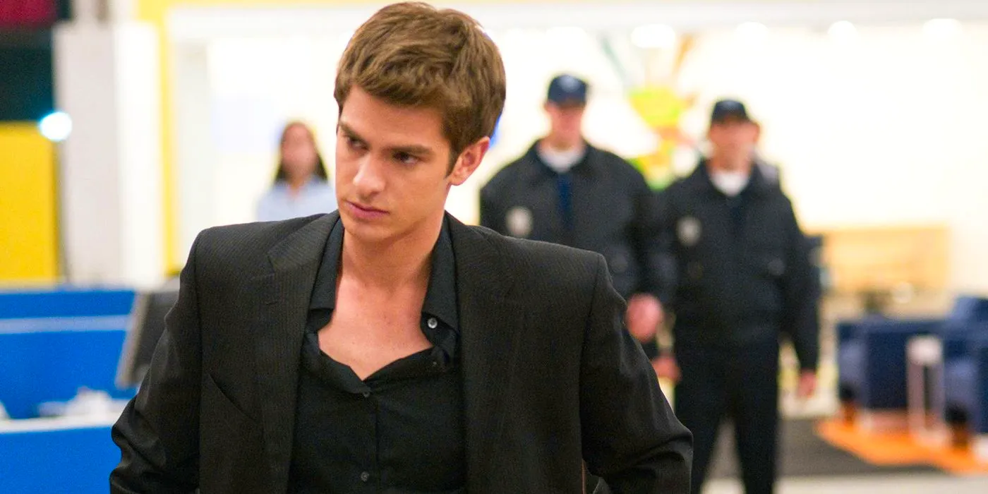 Andrew Garfield as Eduardo Saverin looking angry in The Social Network Image