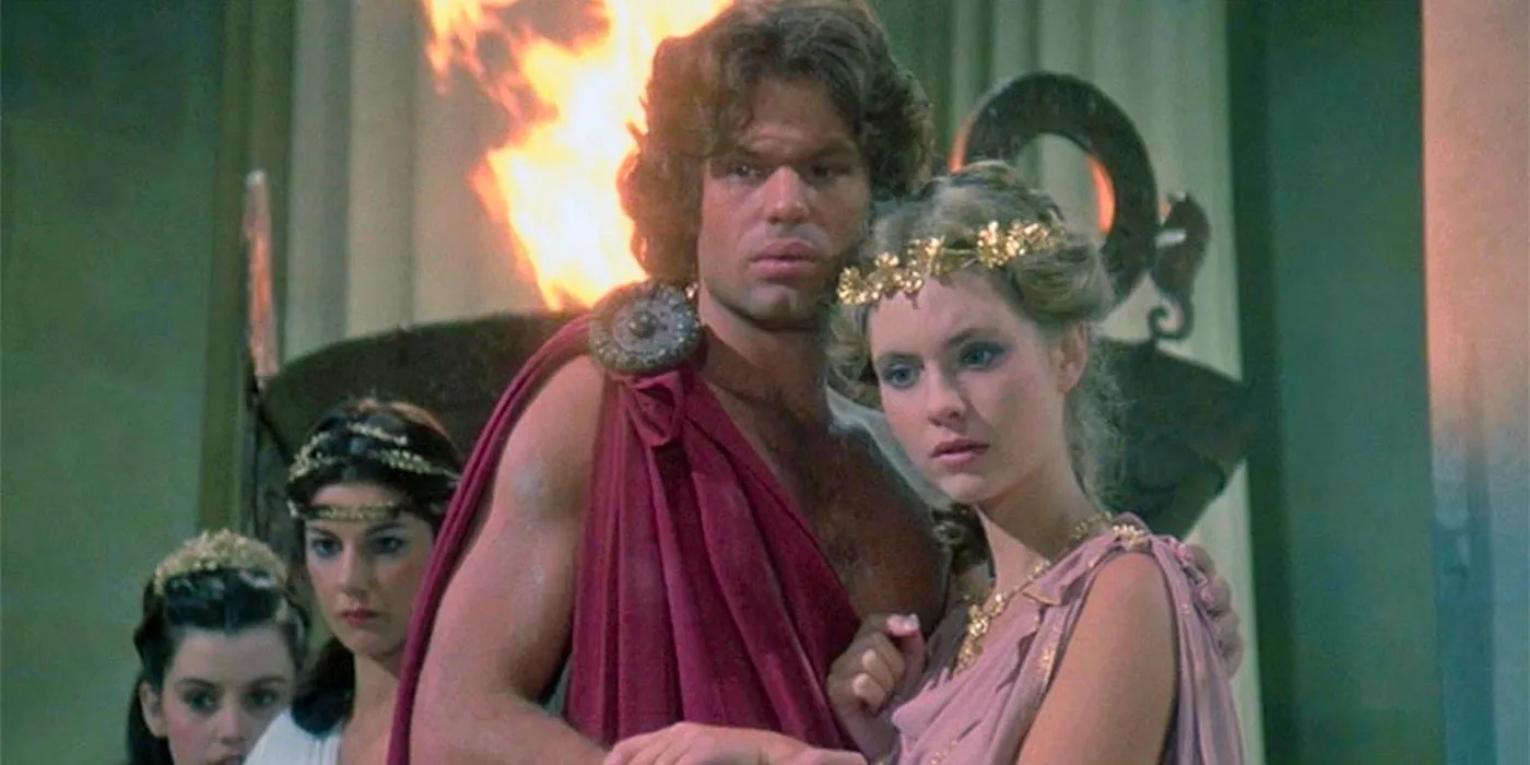 Andromeda and Perseus holding onto one another in the 1981 Clash of the Titans Image