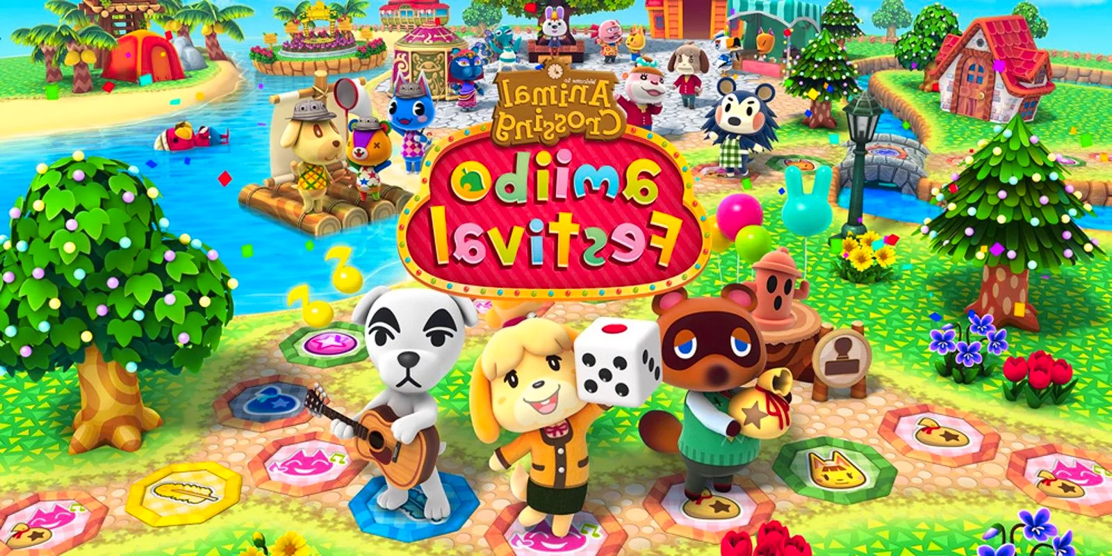 Animal Crossing Amiibo Festival cover art with Tom Nook, Isabelle, and KK Slider. Image