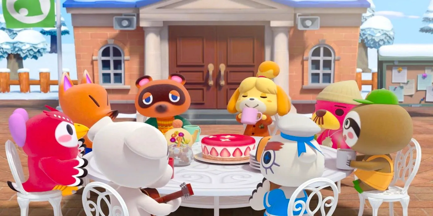 Animal Crossing New Horizons Tom Nook, Isabelle, KK Slider, Redd and Villagers Sit Together Image