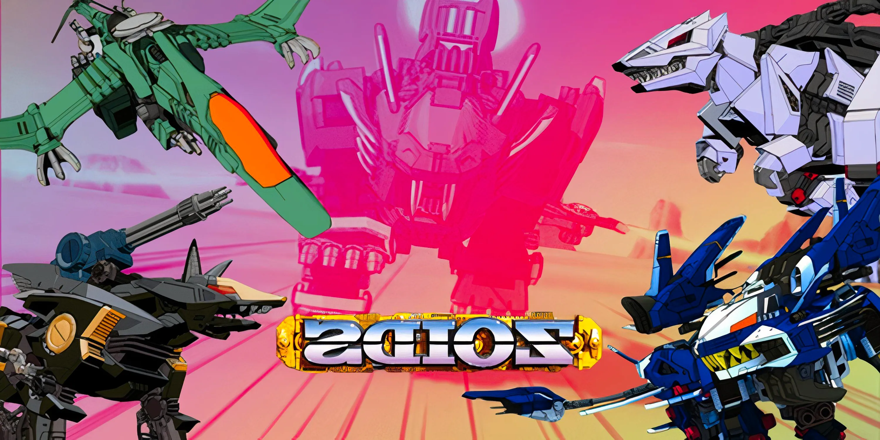 Animal-like Mechanical Beasts known as Zoids appear against a colorful backdrop. Image