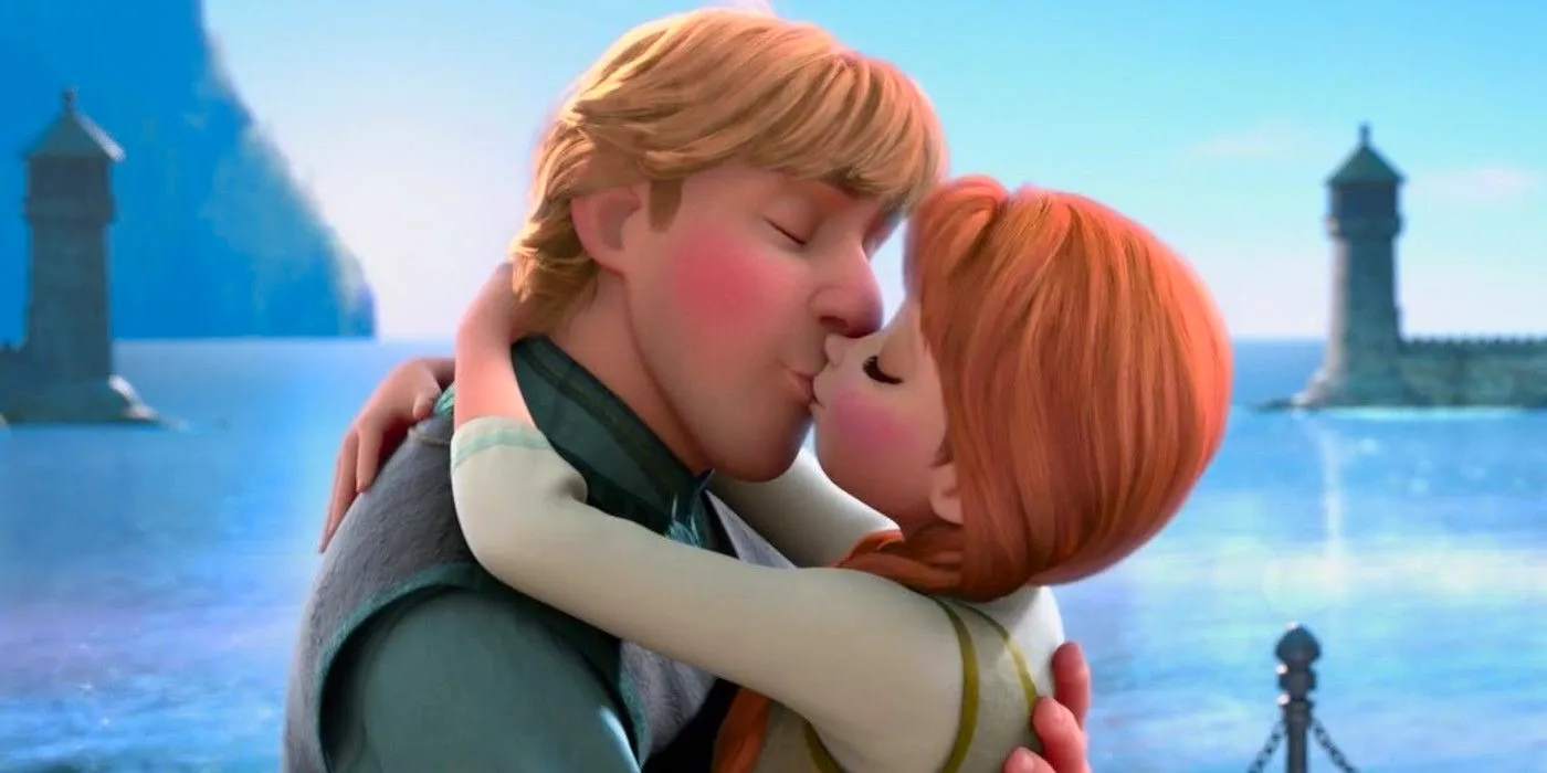 Anna and Kristoff kissing in front of the water in Frozen 2 Image