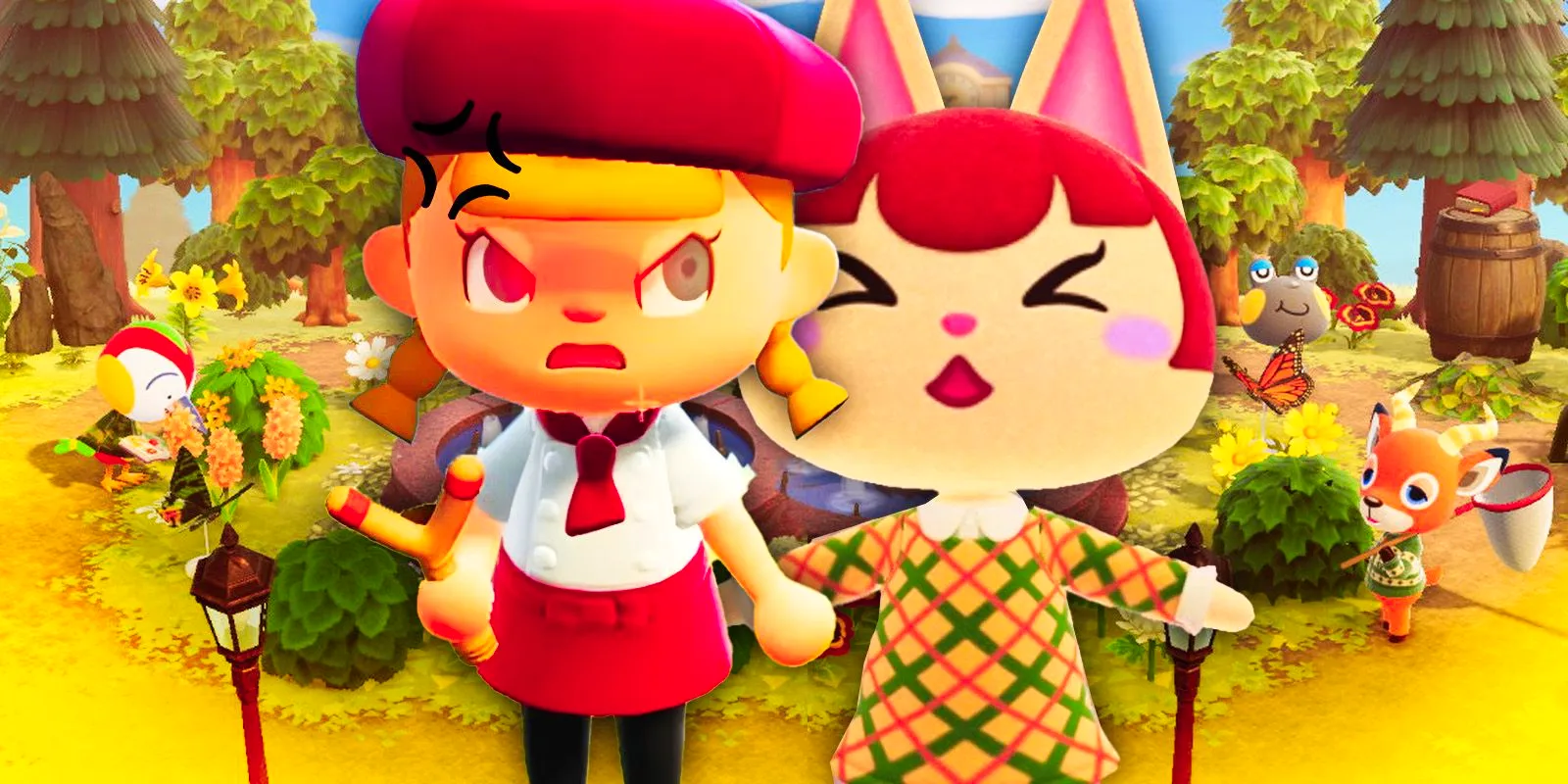 Annoyed characters from Animal Crossing with Animal Crossing New Horizons island Image