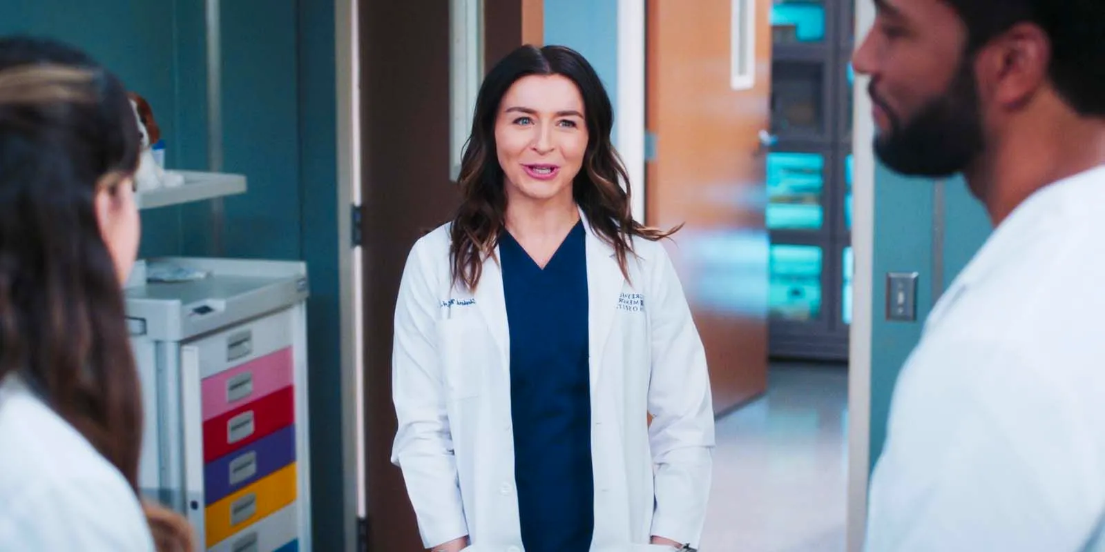 Anthony Hill as Winston Ndugu, Caterina Scorsone as Amelia Shepherd and Natalie Morales as Monica Beltran in Grey's Anatomy season 21, episode 5-1 Image