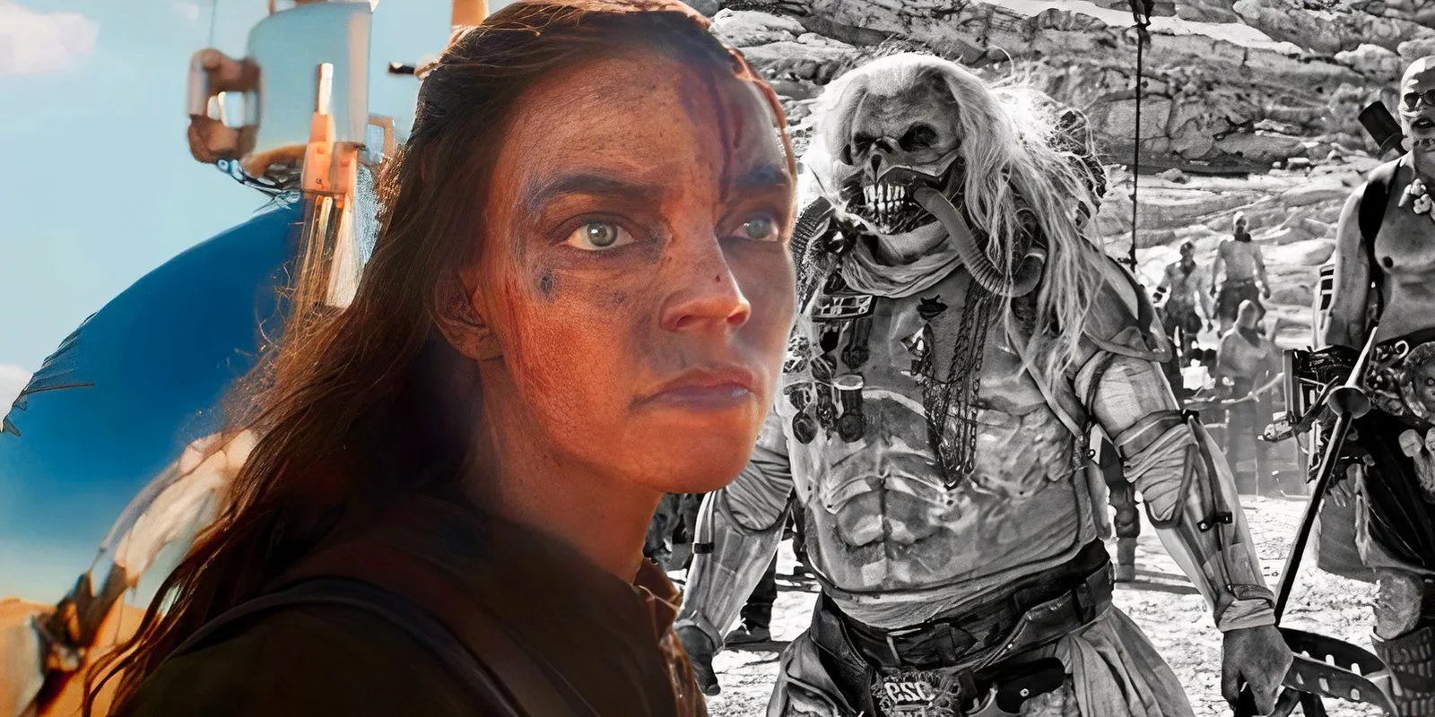 Anya Taylor-Joy as Furiosa in Furiosa A Mad Max Saga juxtaposed with Immortan Joe in Mad Max Fury Road Image