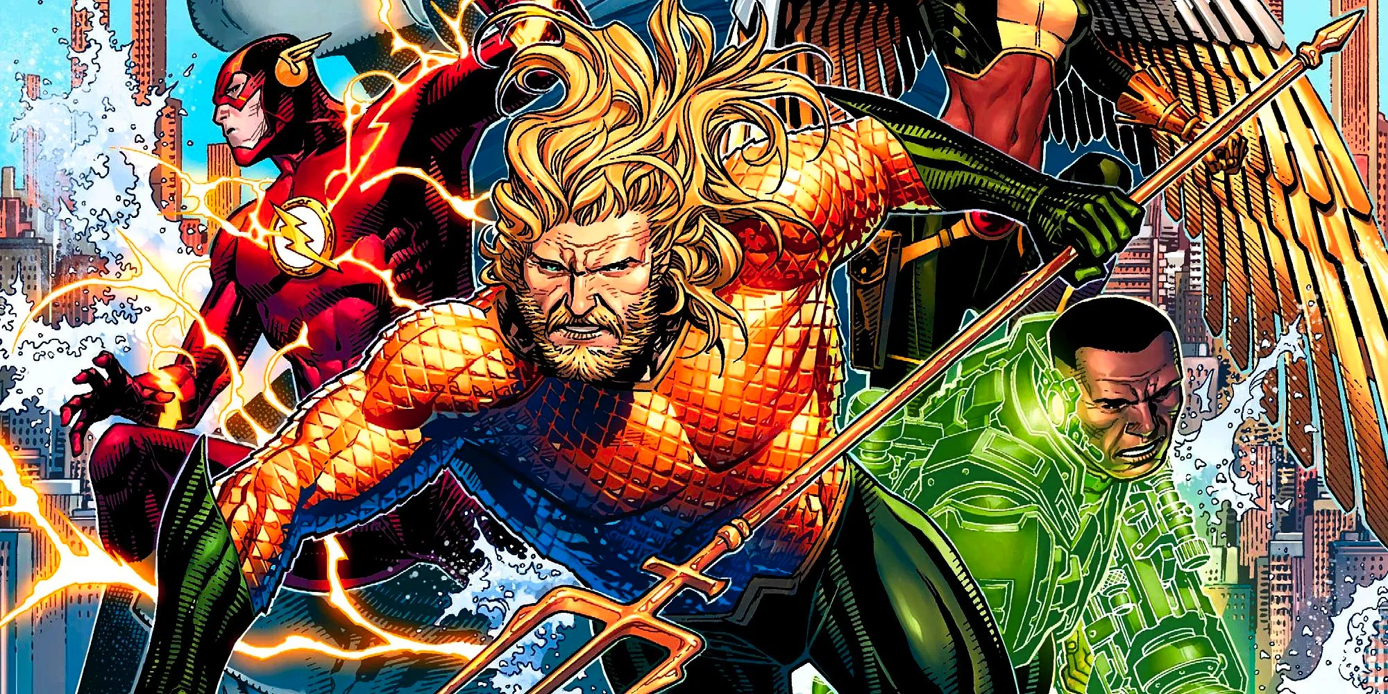 Aquaman with The Flash, Green Lantern, and Hawkgirl in DC Comics Justice League(1) Image