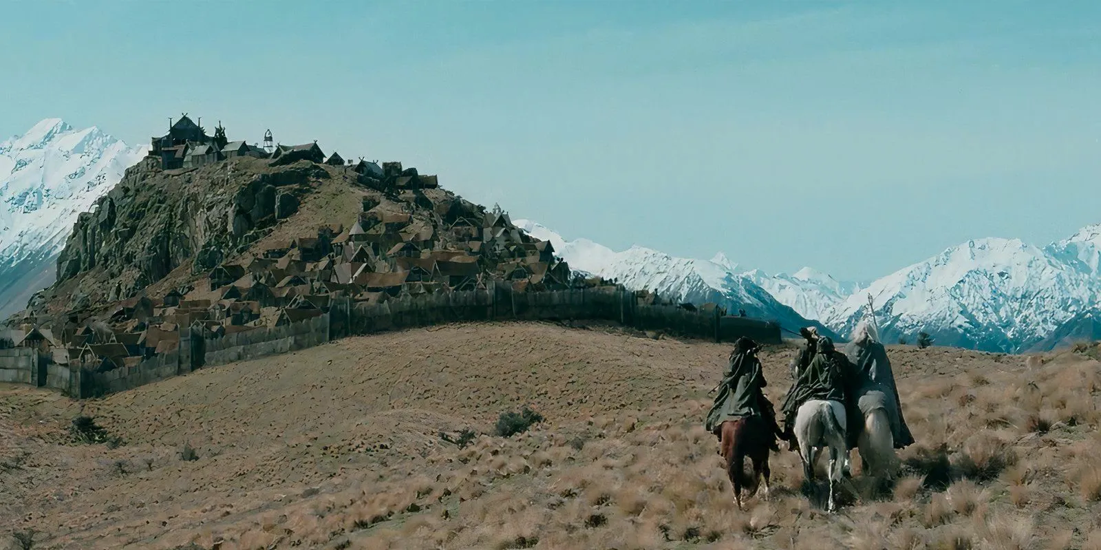 Aragorn, Gandalf, Legolas, and Gimlo approaching Edoras in The Lord of the Rings The Two Towers Image