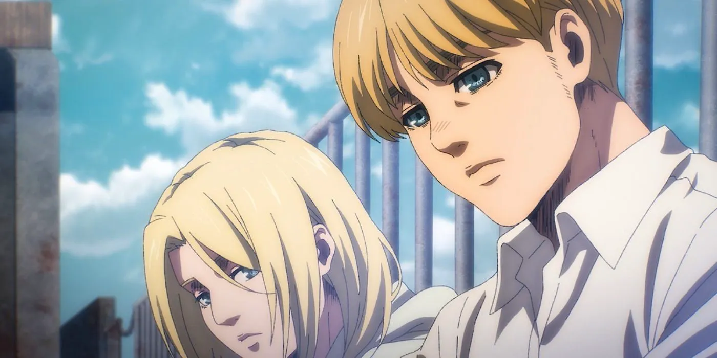 Armin and Annie together on the boat to Marley confessing their love in Attack on Titan Image