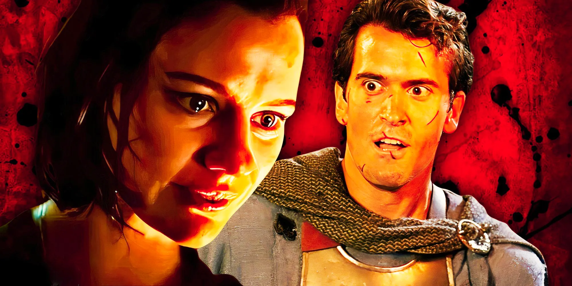 Army of Darkness Bruce Campbell as Ash Williams next to Lily Sullivan as Beth in Evil Dead Rise Image