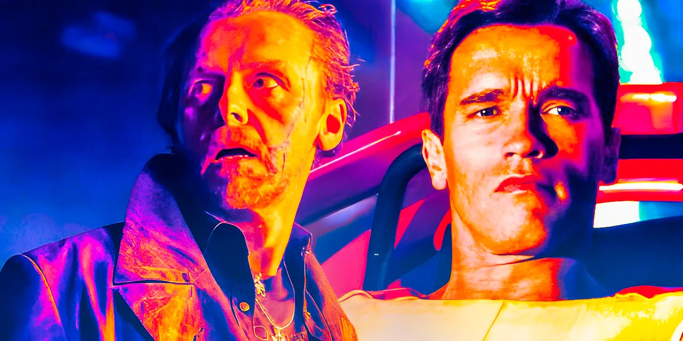 Arnold Schwarzenegger in The Running Man with Gary King looking scared in The World's End Image