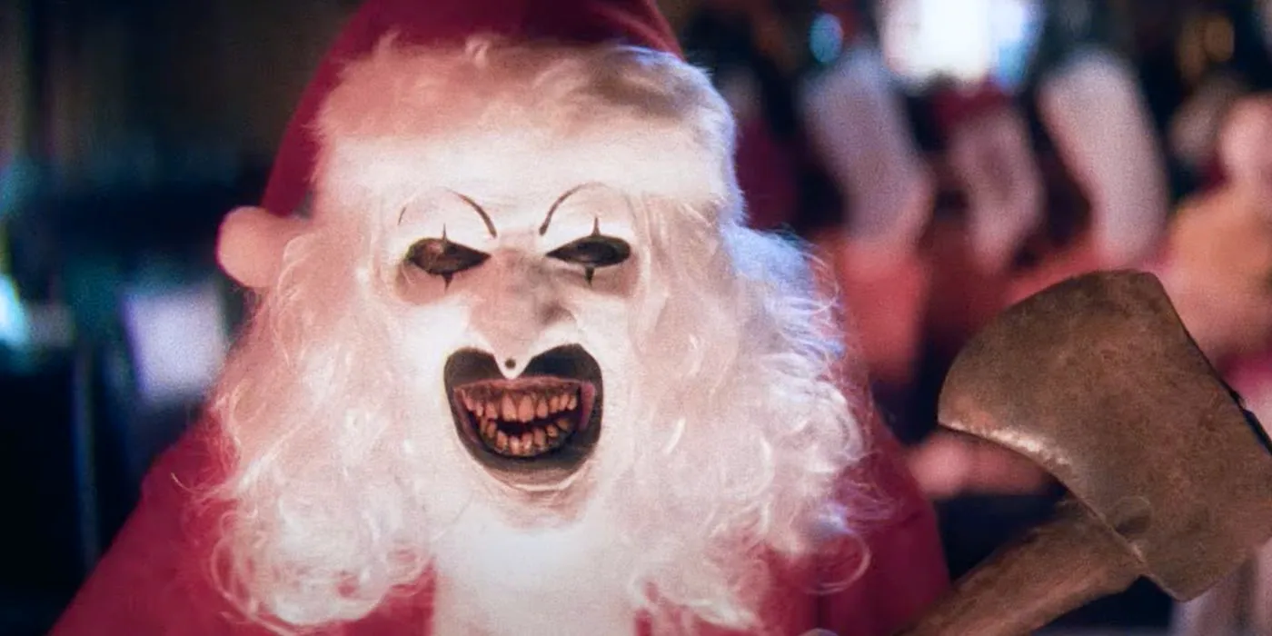 Art the Clown dressed as Santa for Terrifier 3 Image