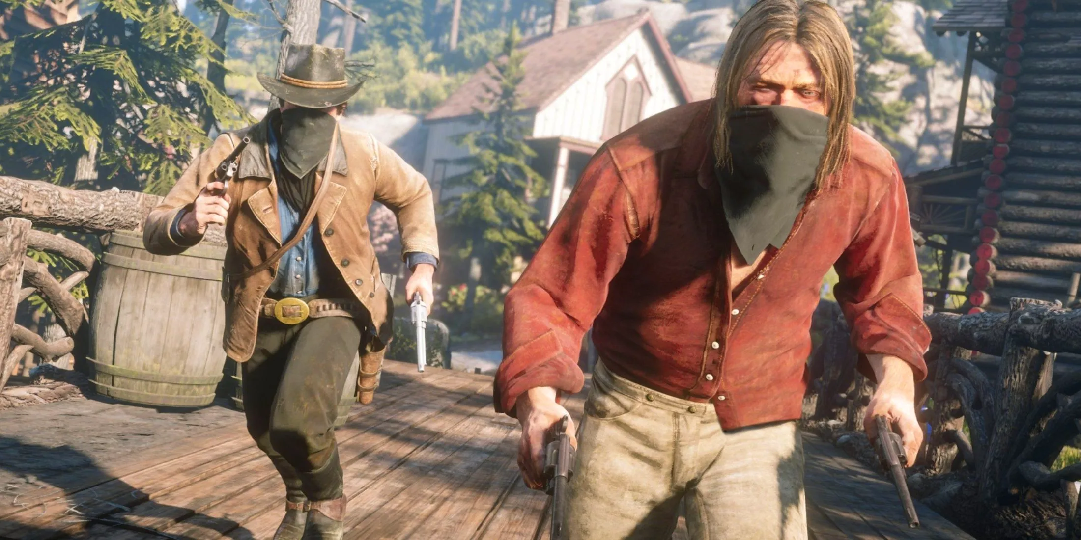 Arthur Morgan and Micah Bell running in Red Dead Redemption 2 Image