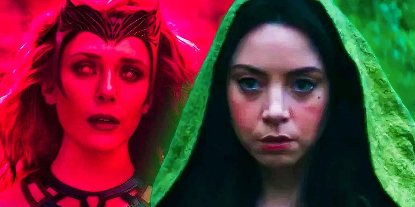 Aubrey Plaza's Rio Vidal and Elizabeth Olsen's Scarlet Witch in Agatha All Along and WandaVision Image