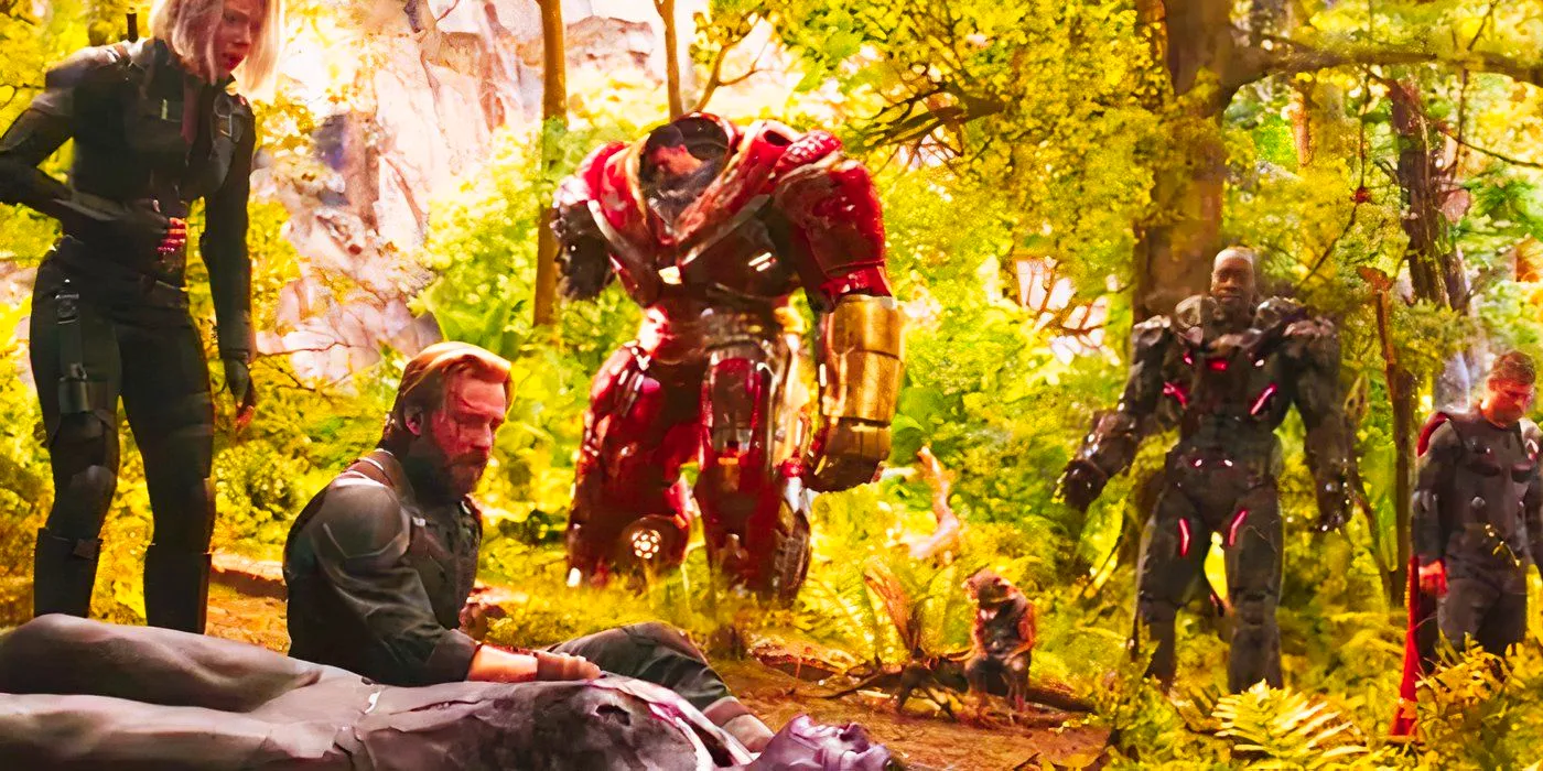 Avengers crying over Vision's body in Avengers Infinity War Image