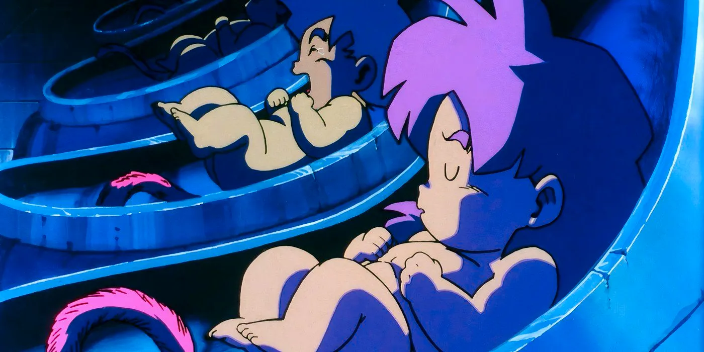 Baby Broly and Goku crying in Broly's first DBZ movie. Image