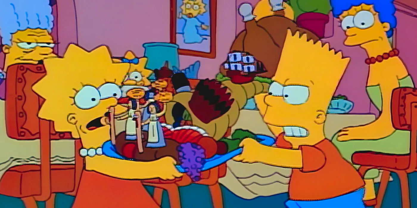 Bart and Lisa Simpson fighting at Thanksgiving in The Simpsons Image