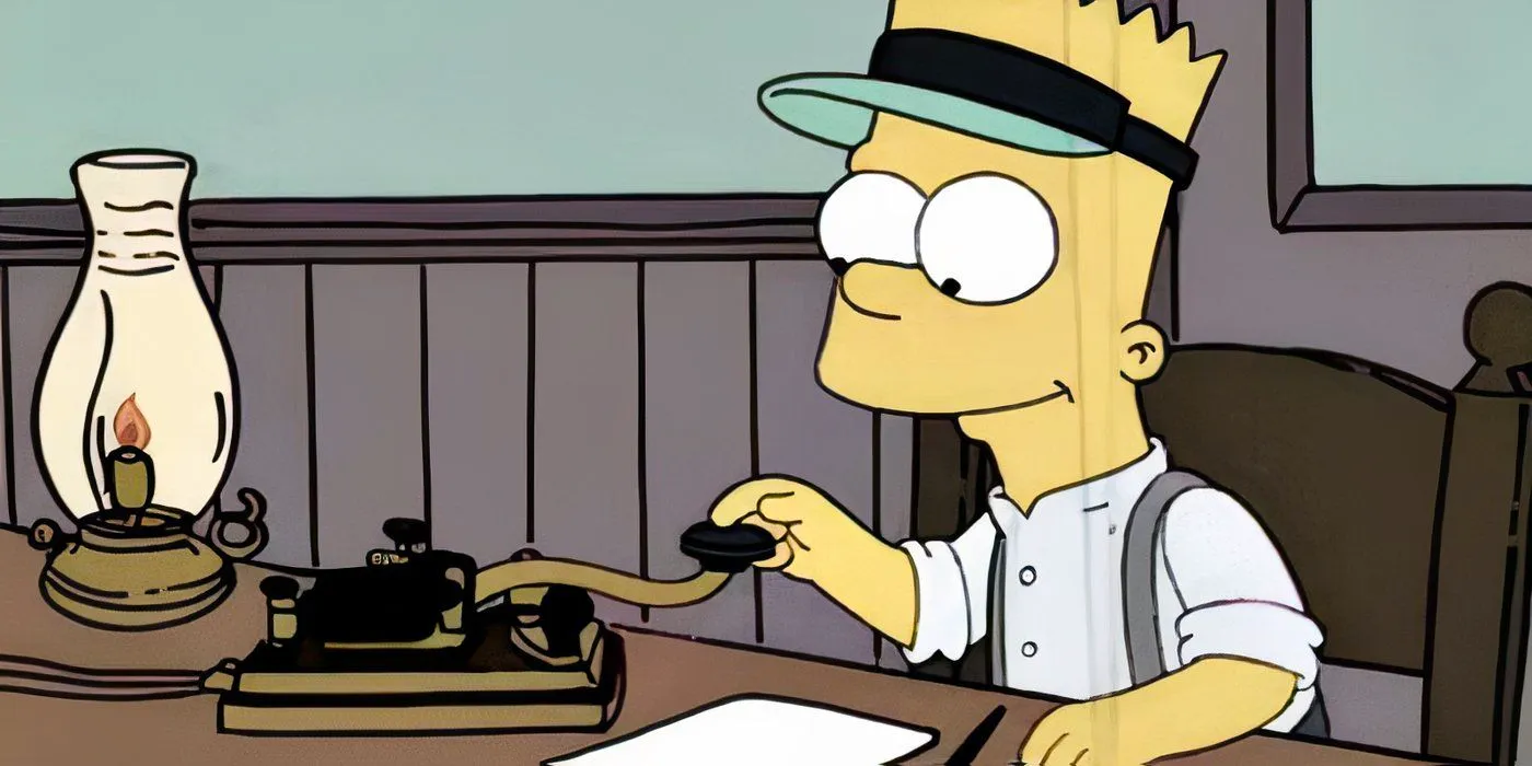 Bart using a telegram to prank Moe in The Simpsons Image