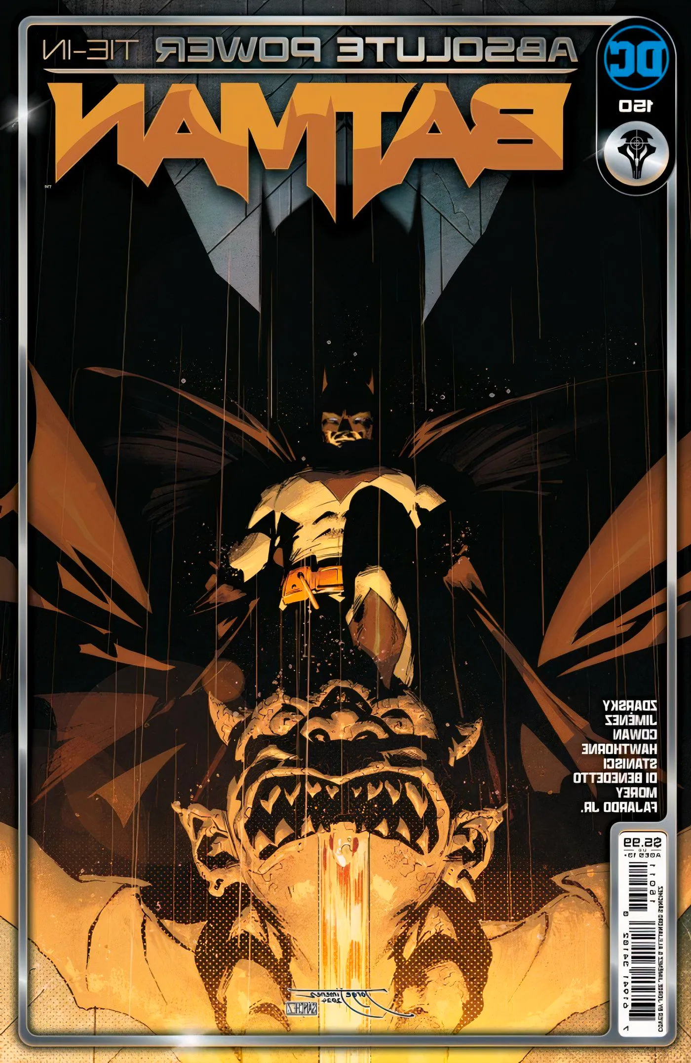 Batman 150 Main Cover: Batman standing on a gargoyle in shadows. Image