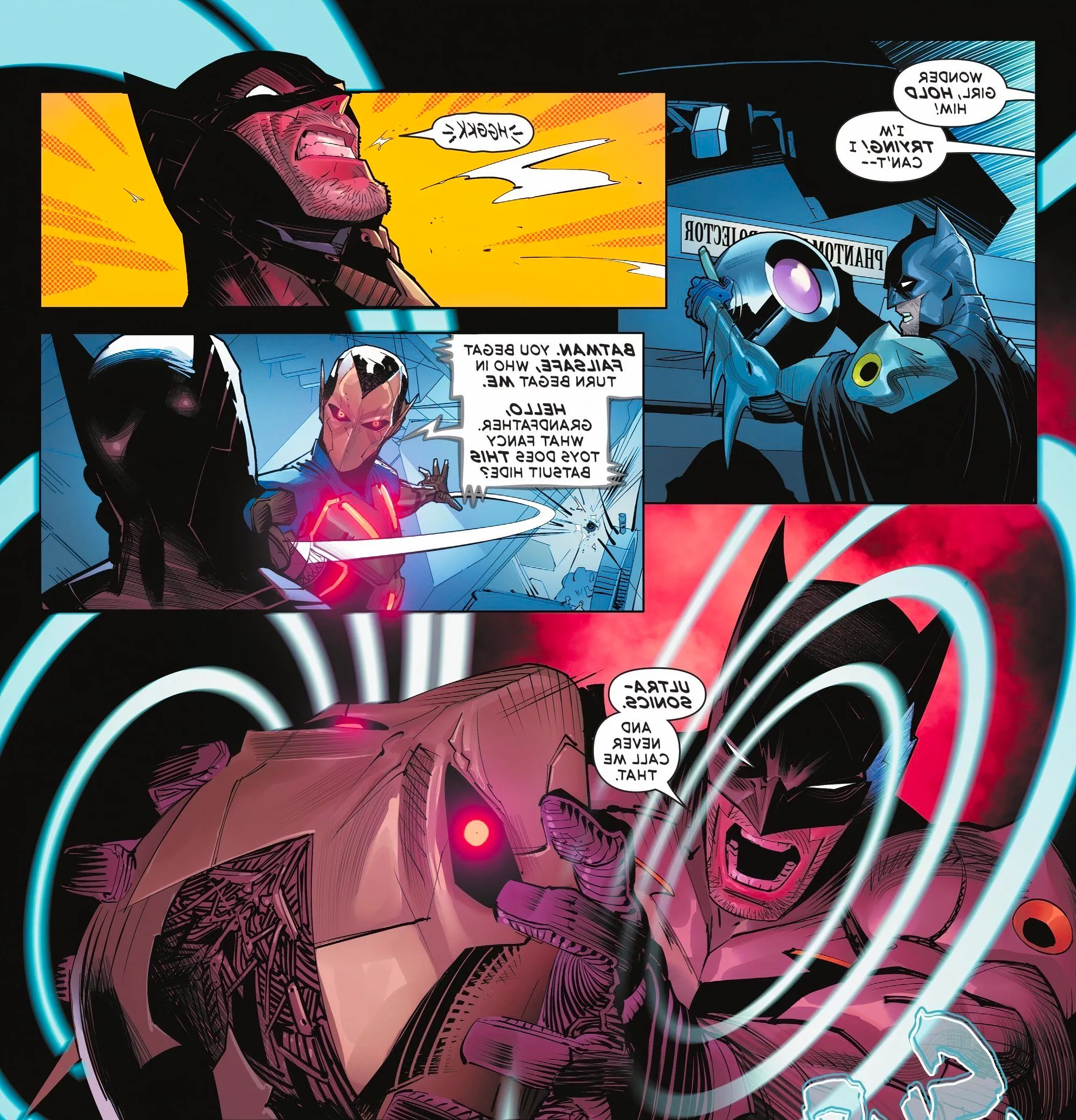 Batman Attacks Global Guardian with Ultra Sonic Gloves DC Image